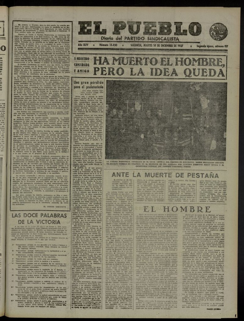 Miniatura de El Pueblo : Diario republicano de Valencia del 14 de diciembre de 1937, nº 15.450
