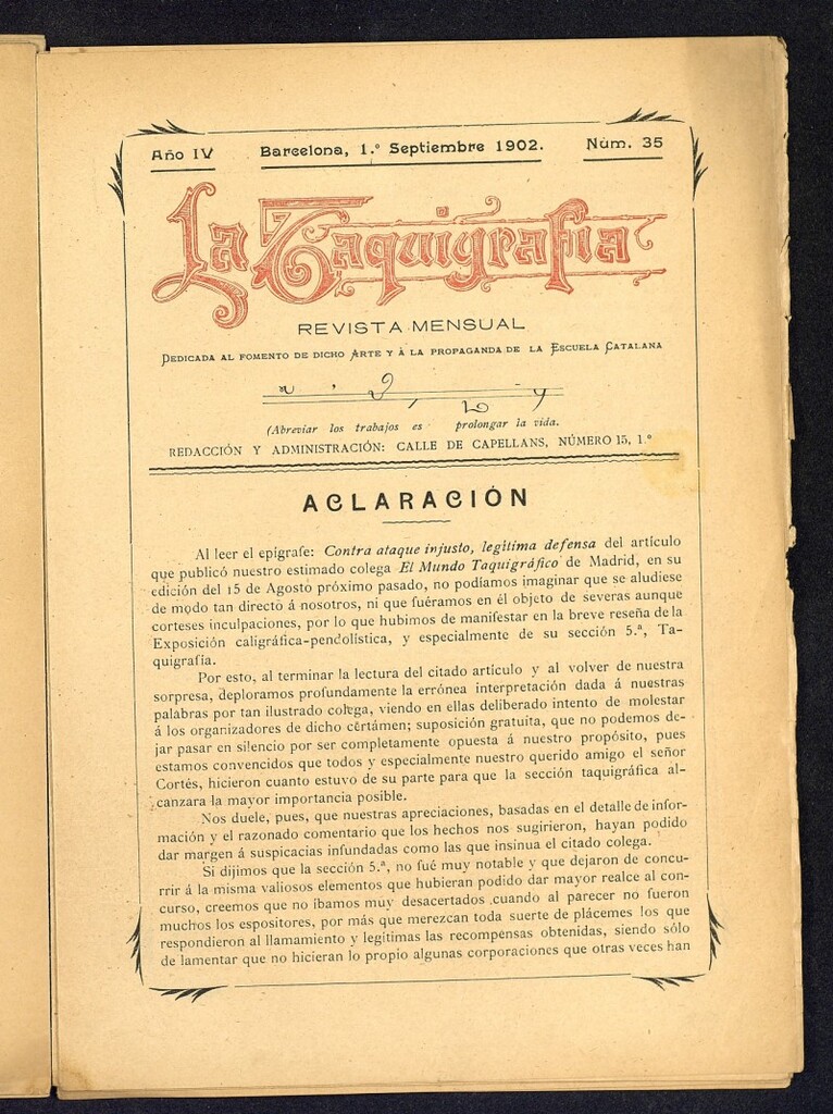 Miniatura de La Taquigrafía. Septiembre de 1902, nº 35