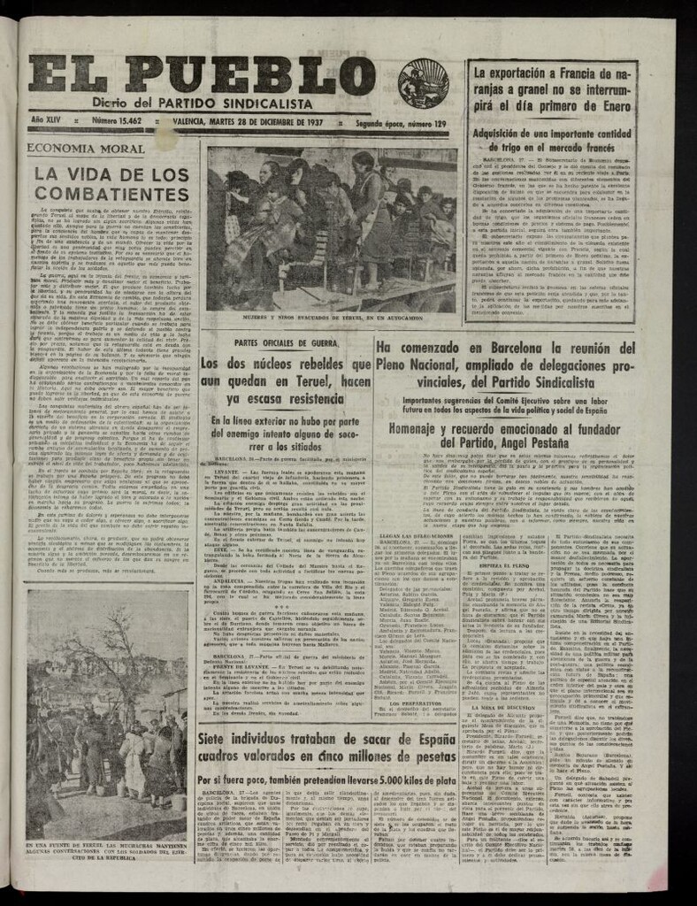 Miniatura de El Pueblo : Diario republicano de Valencia del 28 de diciembre de 1937, nº 15.462
