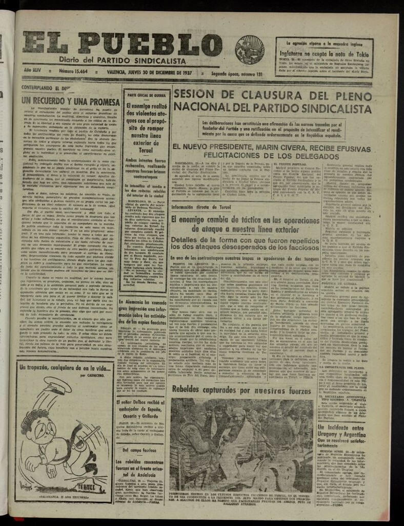 Miniatura de El Pueblo : Diario republicano de Valencia del 30 de diciembre de 1937, nº 15.464
