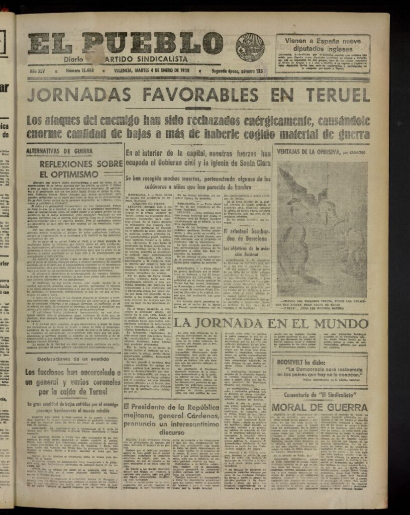 Miniatura de El Pueblo : Diario republicano de Valencia del 4 de enero de 1938, nº 15.468