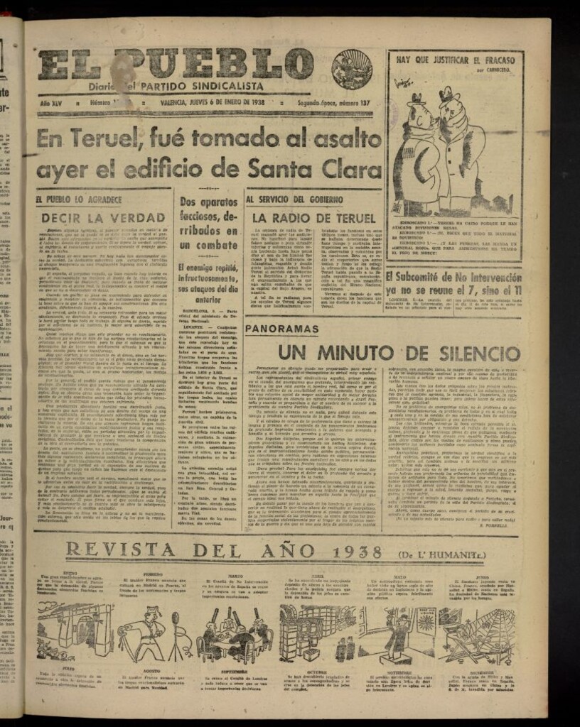 Miniatura de El Pueblo : Diario republicano de Valencia del 6 de enero de 1938, nº 15.470