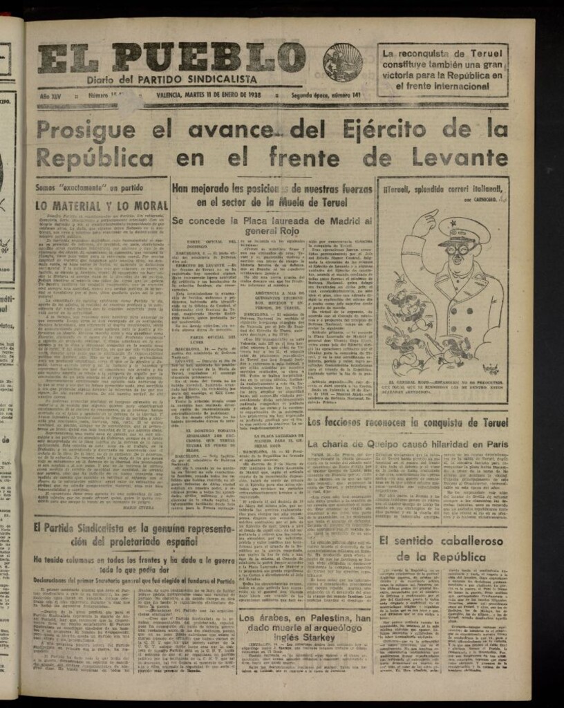 Miniatura de El Pueblo : Diario republicano de Valencia del 11 de enero de 1938, nº 15.474