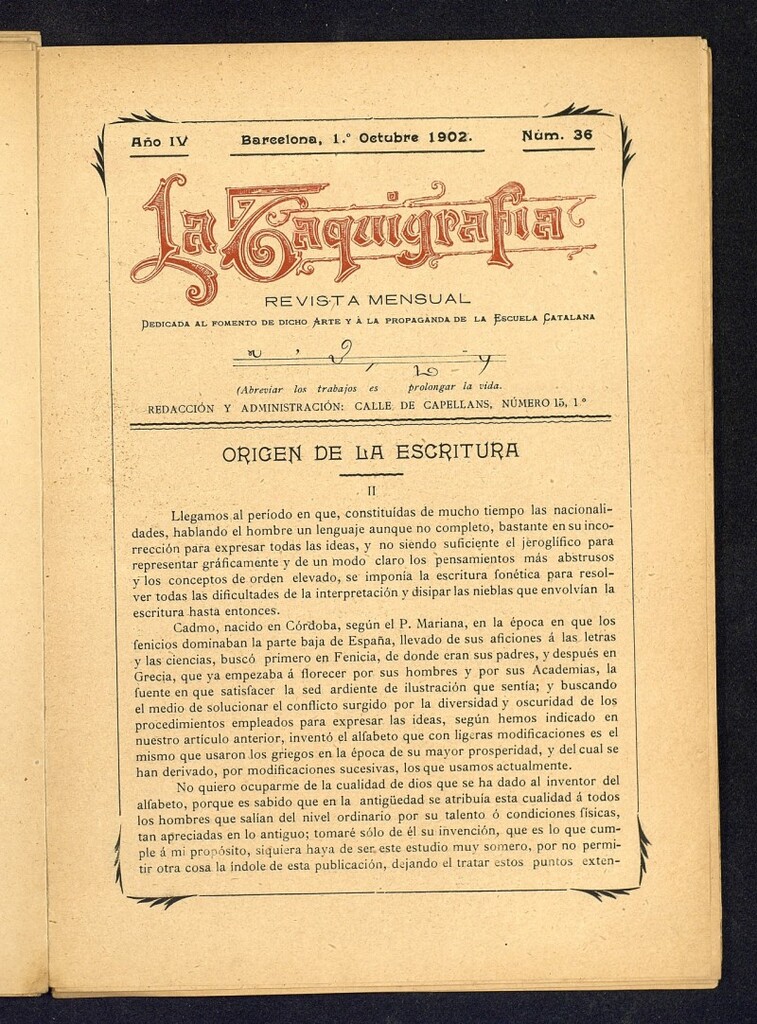 Miniatura de La Taquigrafía. Octubre de 1902, nº 36