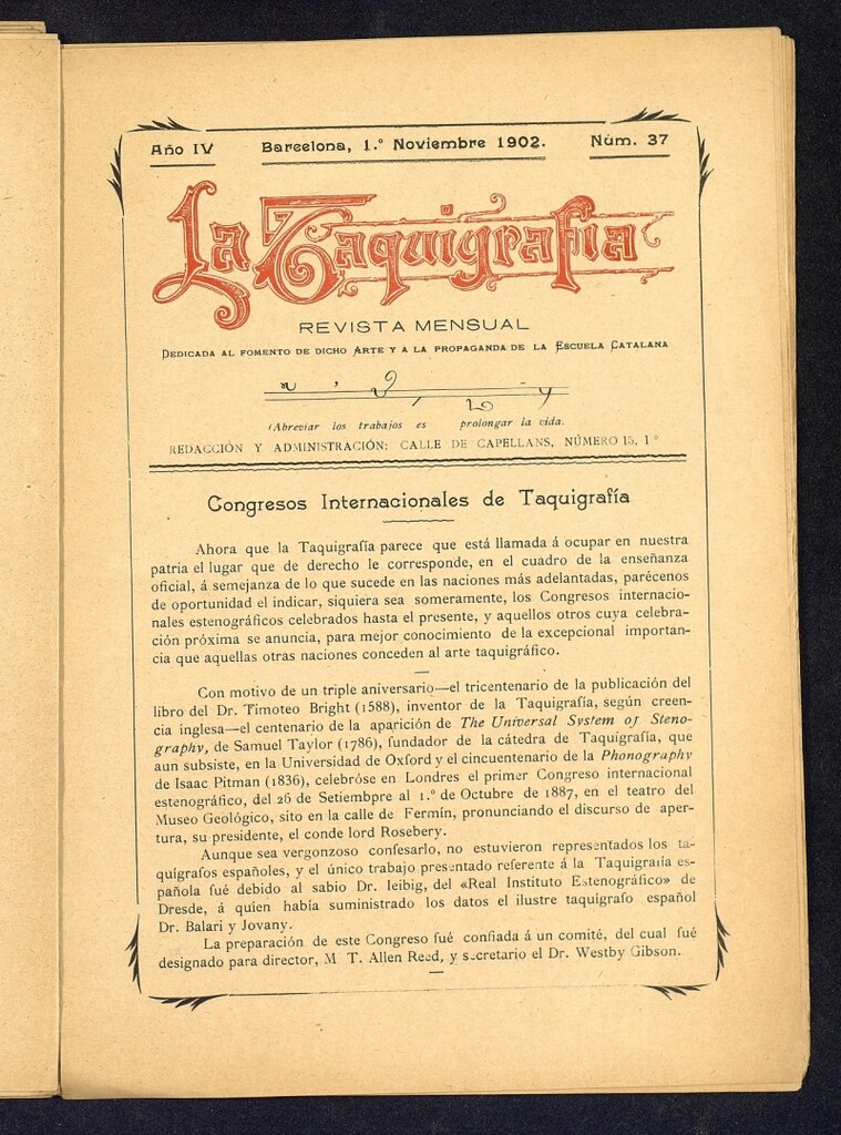 Miniatura de La Taquigrafía. Noviembre de 1902, nº 37