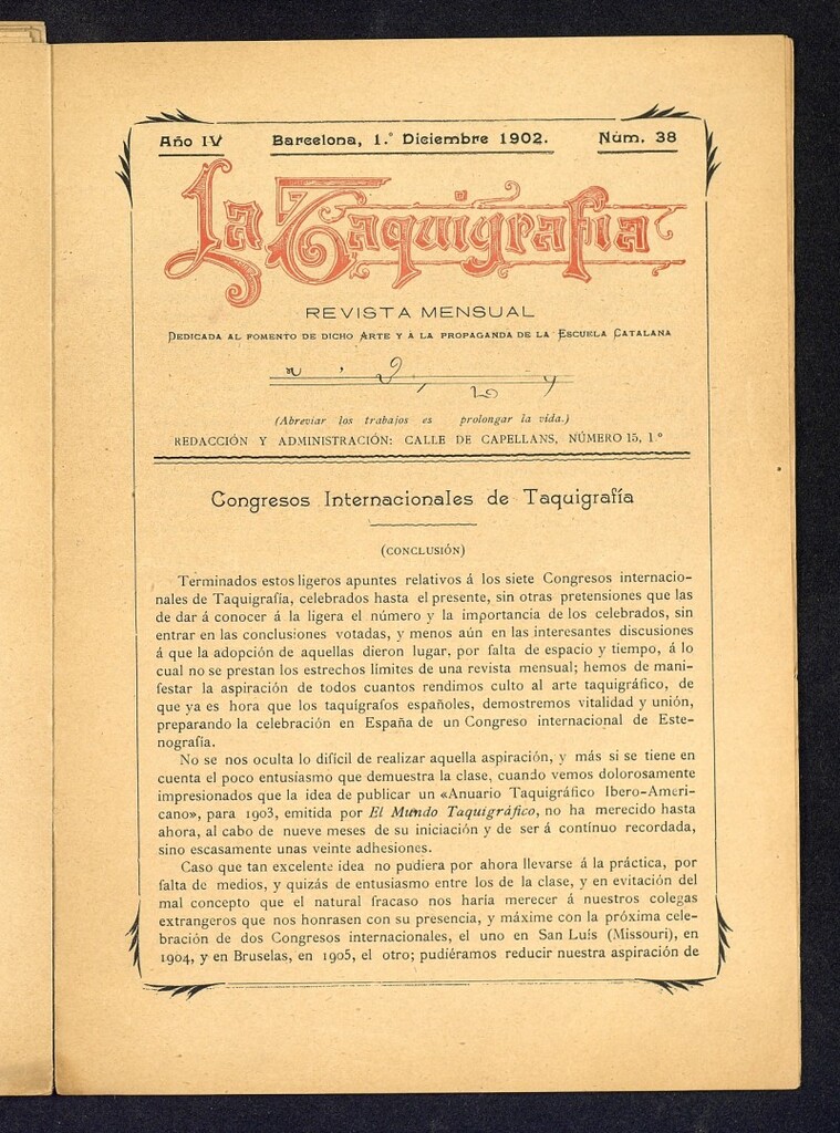 Miniatura de La Taquigrafía. Diciembre de 1902, nº 38