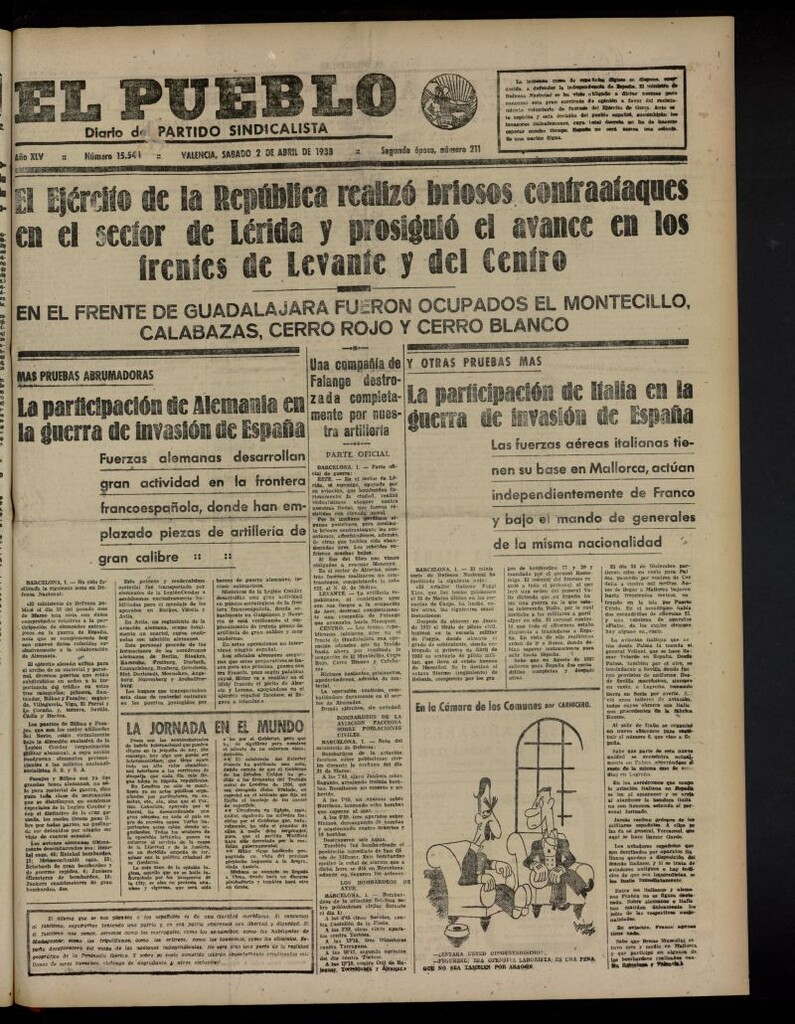 Miniatura de El Pueblo : Diario republicano de Valencia del 2 de abril de 1938, nº 15.544
