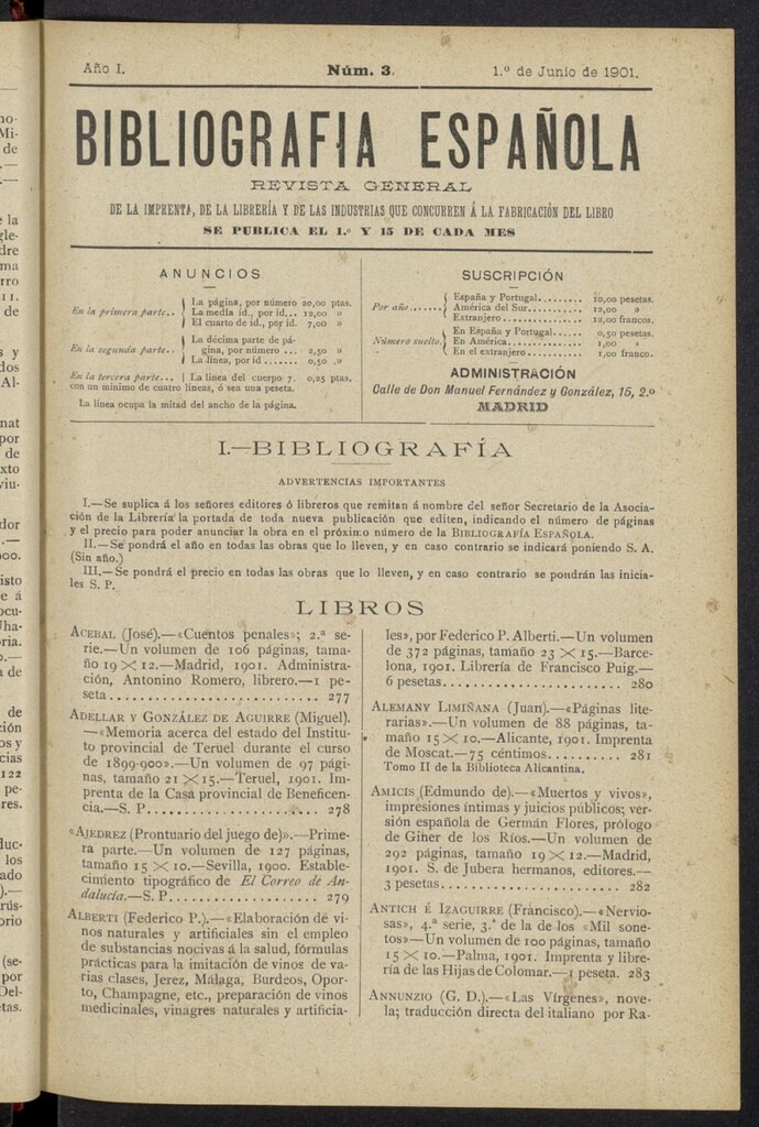 Miniatura de Bibliografía Española del 1 de junio de 1901