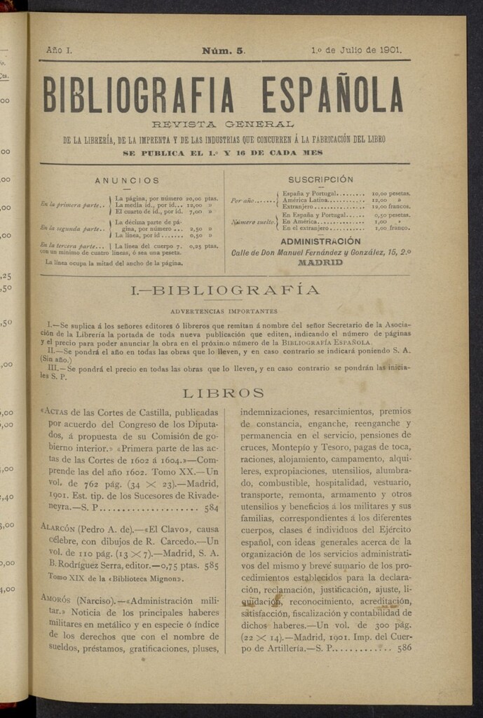 Miniatura de Bibliografía Española del 1 de julio de 1901