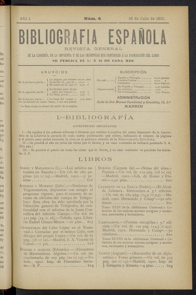 Miniatura de Bibliografía Española del 16 de julio de 1901