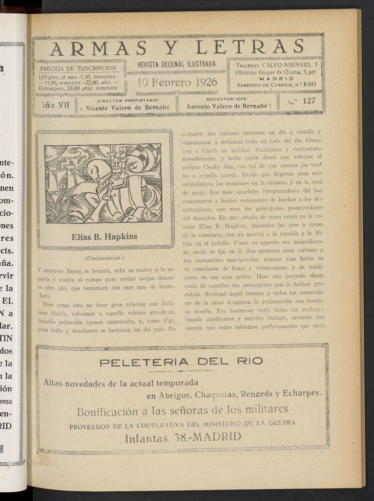 Miniatura de Armas y Letras: revista mensual ilustrada del 10 de febrero de 1926, nº 127