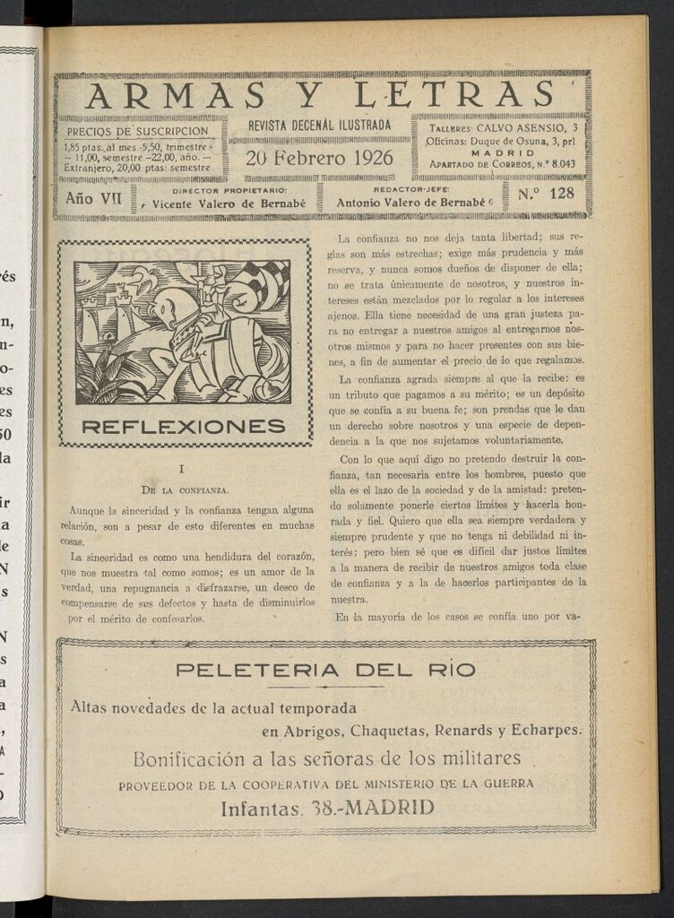 Miniatura de Armas y Letras: revista mensual ilustrada del 20 de febrero de 1926, nº 128