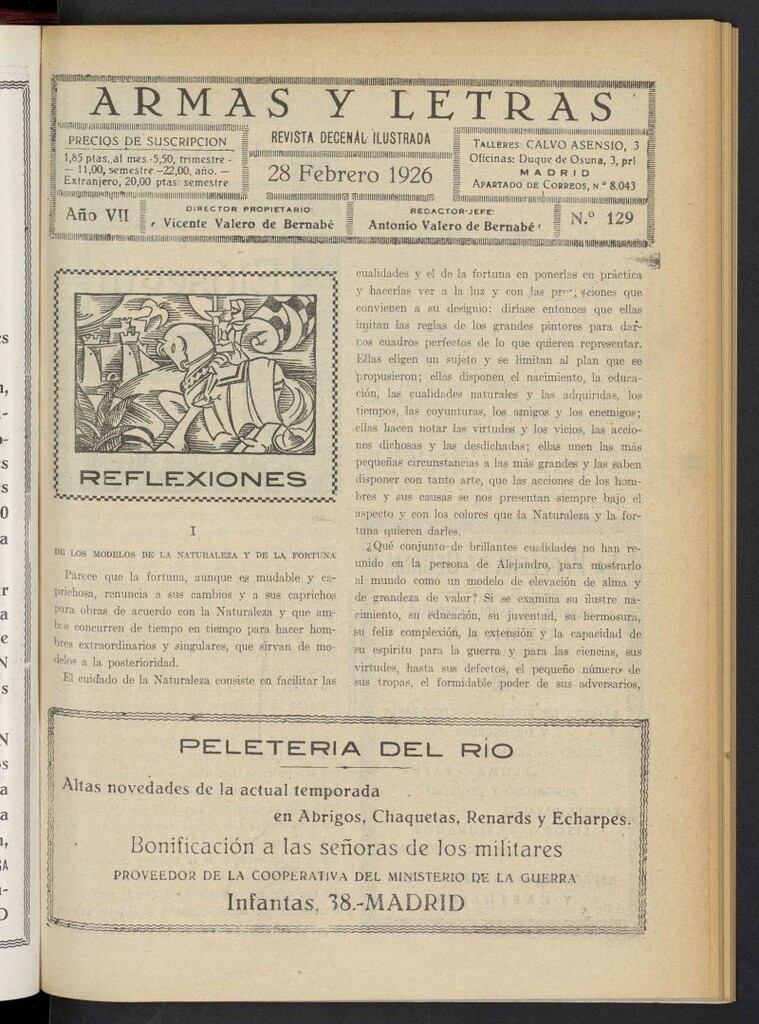 Miniatura de Armas y Letras: revista mensual ilustrada del 28 de febrero de 1926, nº 129