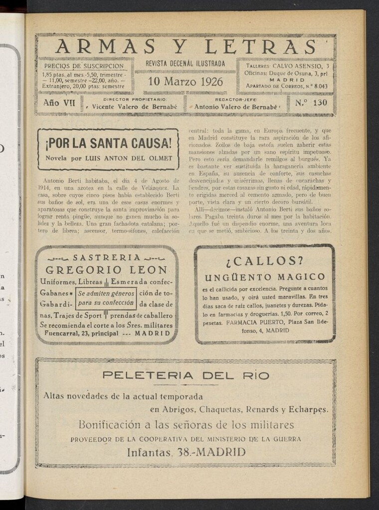 Miniatura de Armas y Letras: revista mensual ilustrada del 10 de marzo de 1926, nº 130