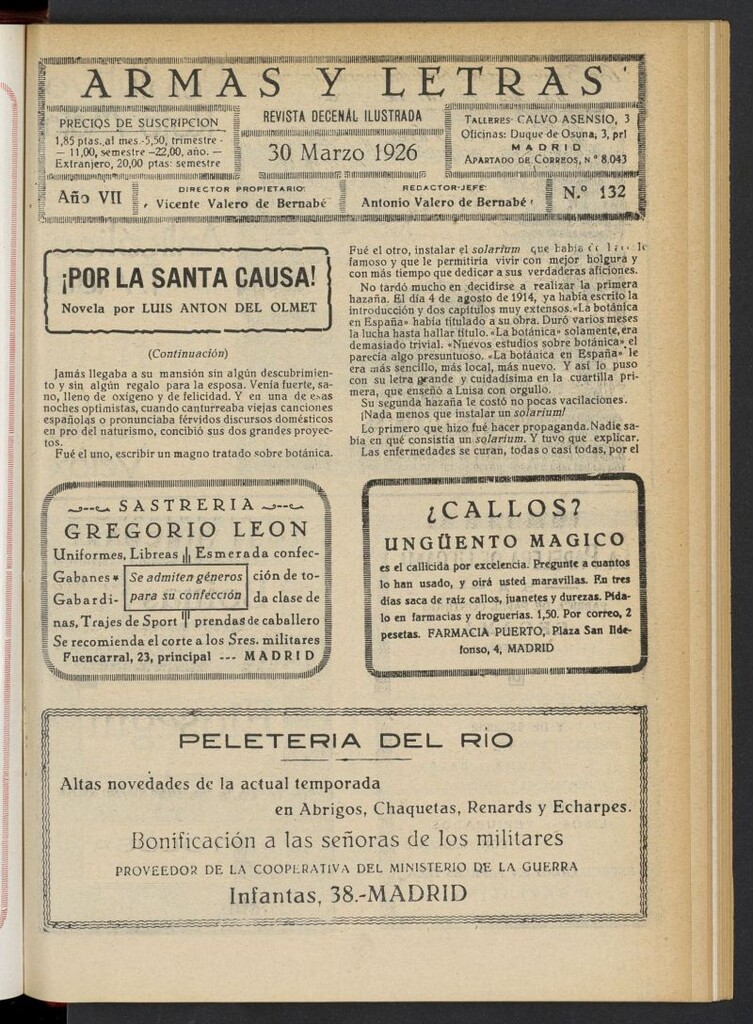 Miniatura de Armas y Letras: revista mensual ilustrada del 30 de marzo de 1926, nº 132
