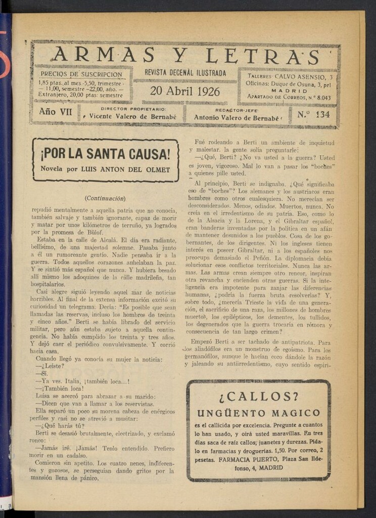 Miniatura de Armas y Letras: revista mensual ilustrada del 20 de abril de 1926, nº 134