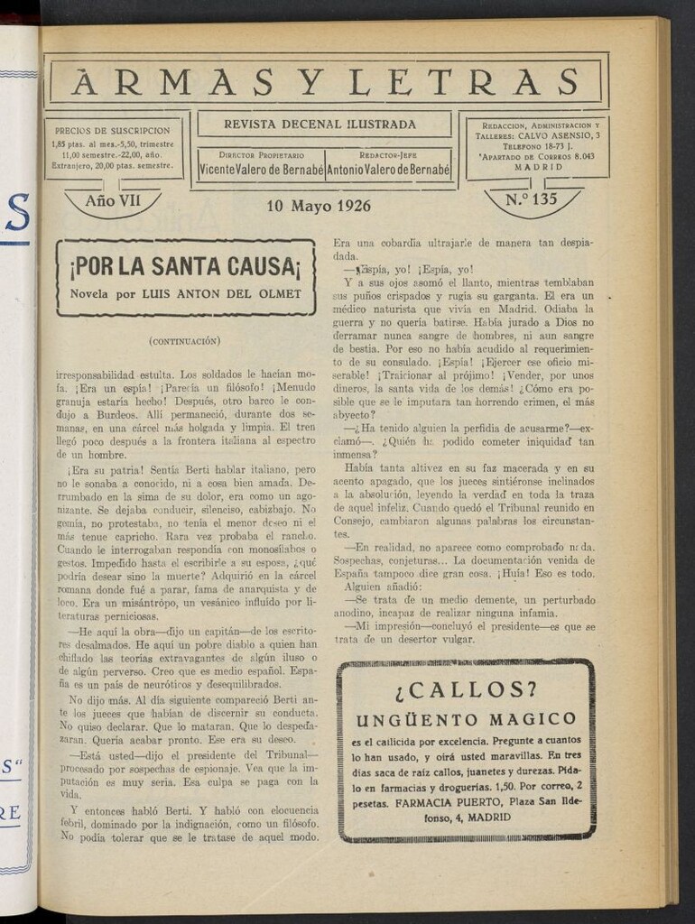 Miniatura de Armas y Letras: revista mensual ilustrada del 10 de mayo de 1926, nº 135