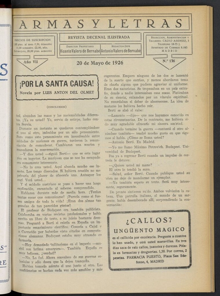 Miniatura de Armas y Letras: revista mensual ilustrada del 20 de mayo de 1926, nº 136