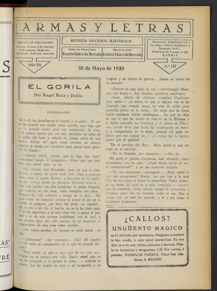 Miniatura de Armas y Letras: revista mensual ilustrada del 30 de mayo de 1926, nº 137