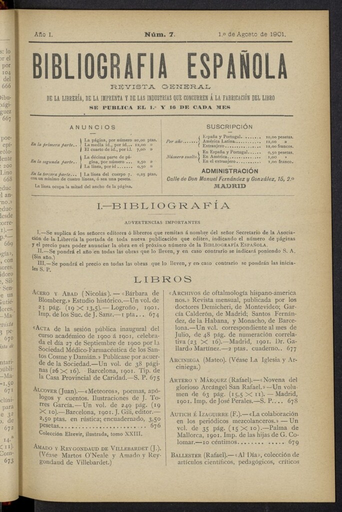 Miniatura de Bibliografía Española del 1 de agosto de 1901
