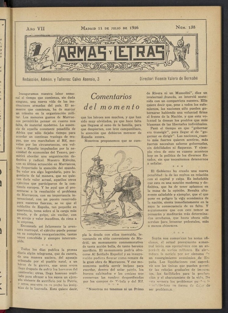 Miniatura de Armas y Letras: revista mensual ilustrada del 11 de julio de 1926, nº 138