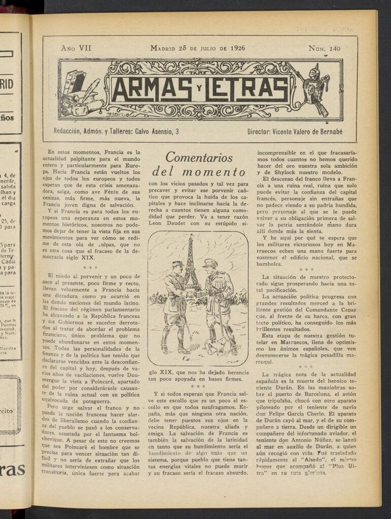 Miniatura de Armas y Letras: revista mensual ilustrada del 25 de julio de 1926, nº 140