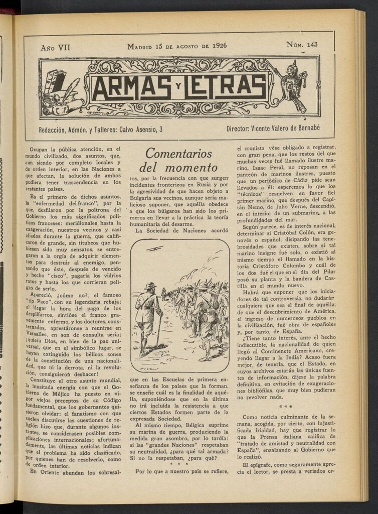 Miniatura de Armas y Letras: revista mensual ilustrada del 15 de agosto de 1926, nº 143
