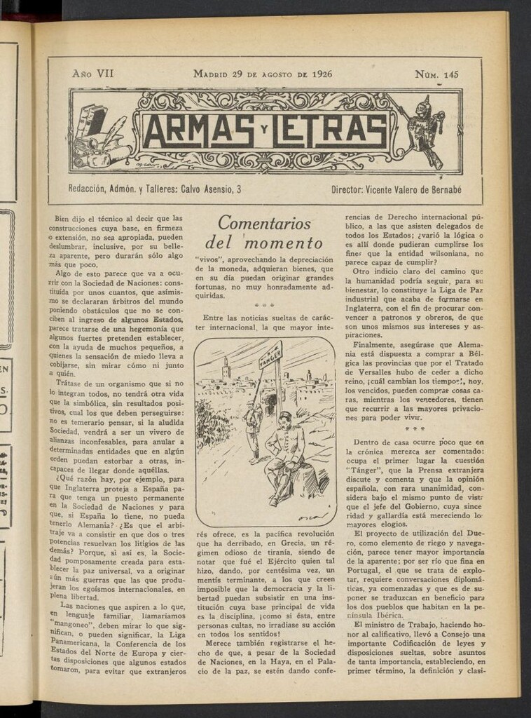 Miniatura de Armas y Letras: revista mensual ilustrada del 29 de agosto de 1926, nº 145