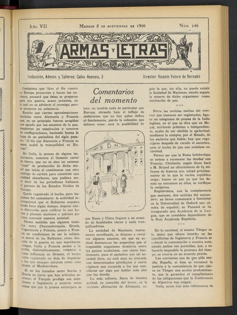 Miniatura de Armas y Letras: revista mensual ilustrada del 5 de septiembre de 1926, nº 146
