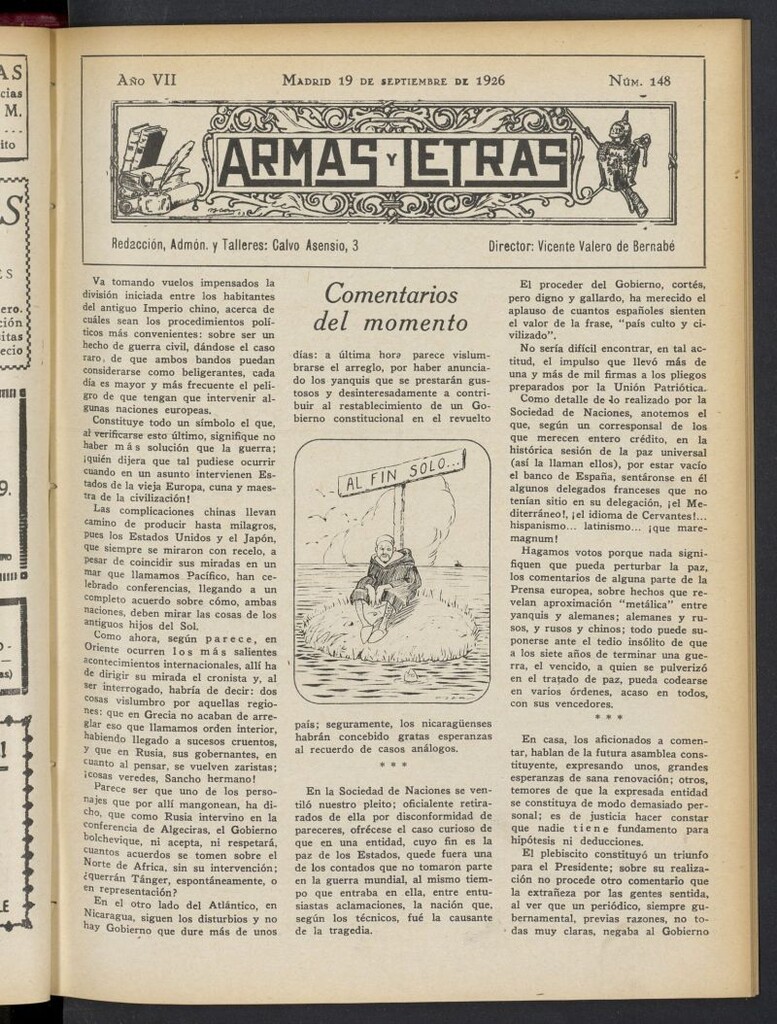 Miniatura de Armas y Letras: revista mensual ilustrada del 19 de septiembre de 1926, nº 148