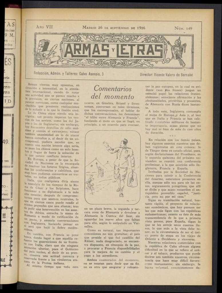 Miniatura de Armas y Letras: revista mensual ilustrada del 26 de septiembre de 1926, nº 149