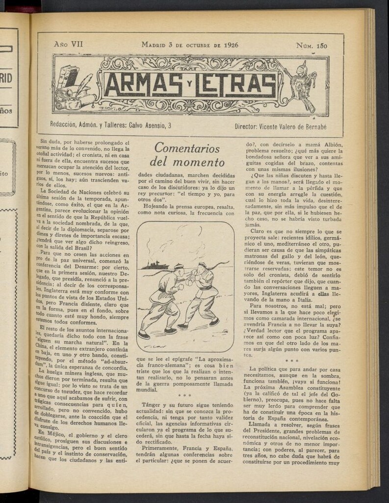 Miniatura de Armas y Letras: revista mensual ilustrada del 3 de octubre de 1926, nº 150