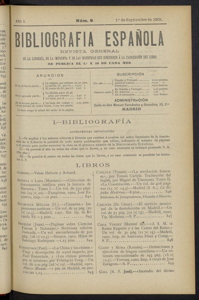 Miniatura de Bibliografía Española del 1 de septiembre de 1901