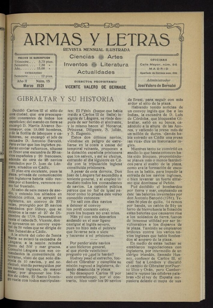 Miniatura de Armas y Letras: revista mensual ilustrada de marzo de 1921, nº 15