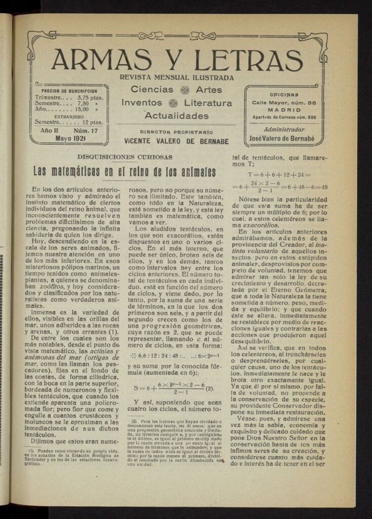 Miniatura de Armas y Letras: revista mensual ilustrada de mayo de 1921, nº 17