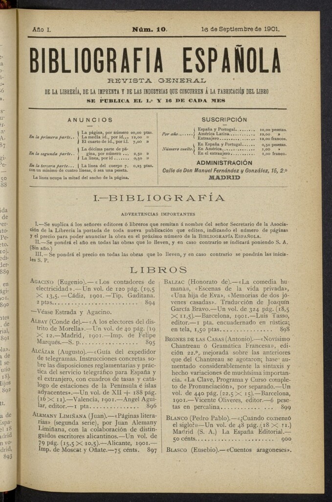 Miniatura de Bibliografía Española del 16 de septiembre de 1901