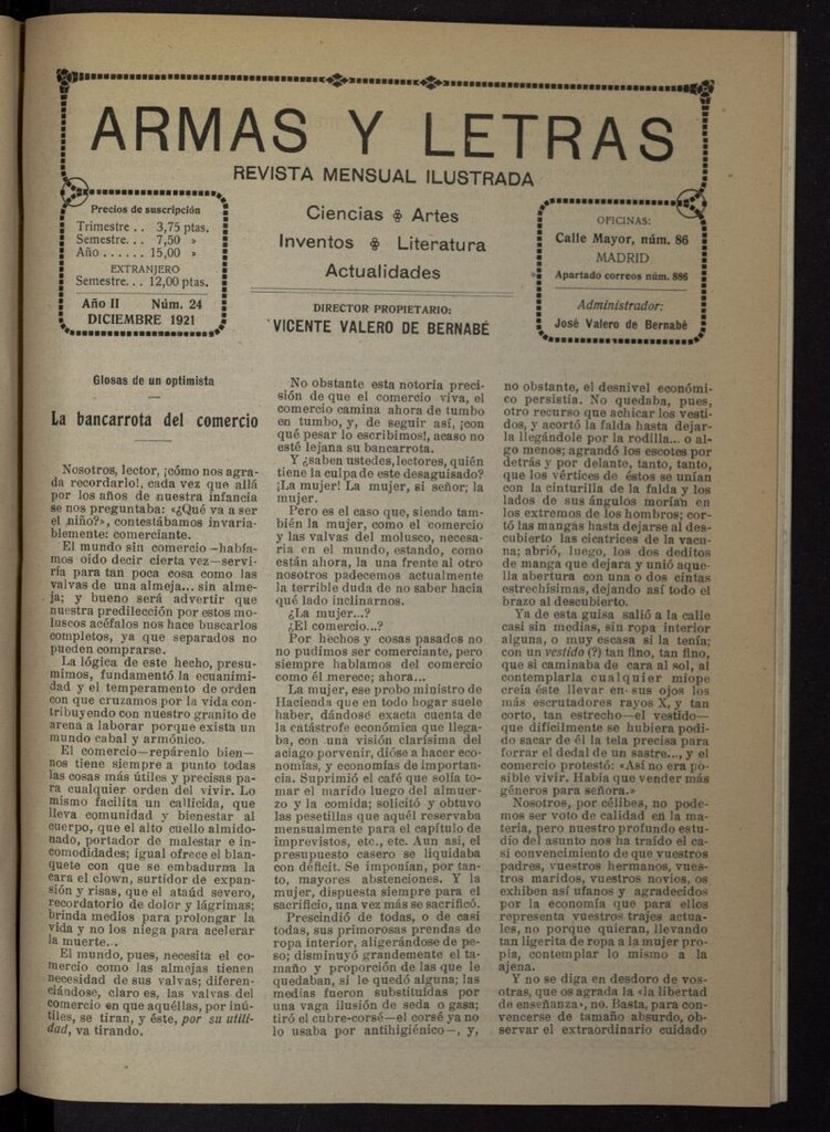 Miniatura de Armas y Letras: revista mensual ilustrada de diciembre de 1921, nº 24