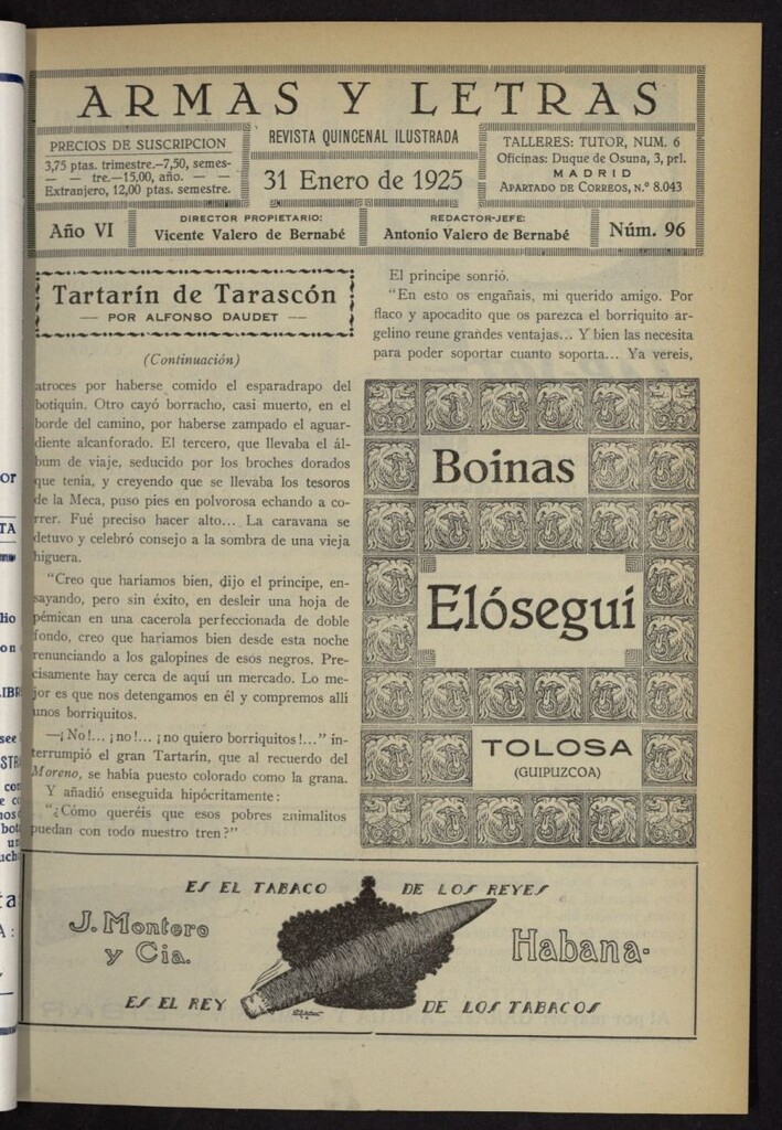 Miniatura de Armas y Letras: revista mensual ilustrada del 31 de enero de 1925, nº 96