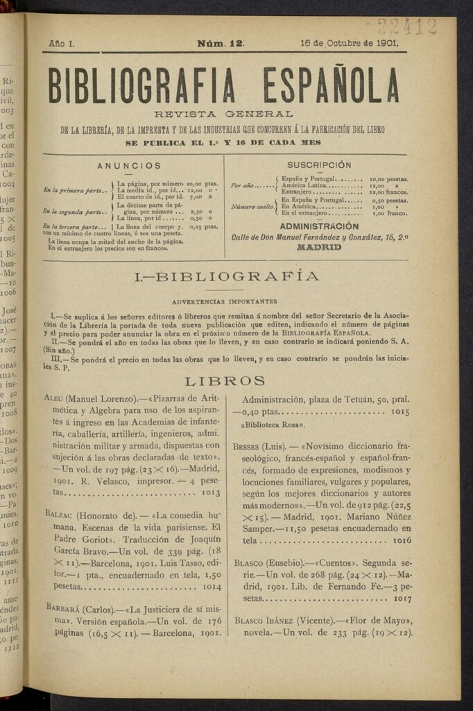 Miniatura de Bibliografía Española del 16 de octubre de 1901