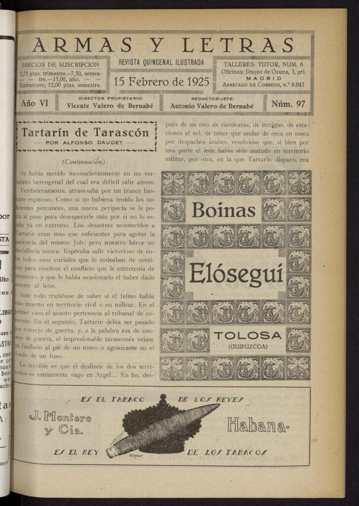 Miniatura de Armas y Letras: revista mensual ilustrada del 15 de febrero de 1925, nº 97