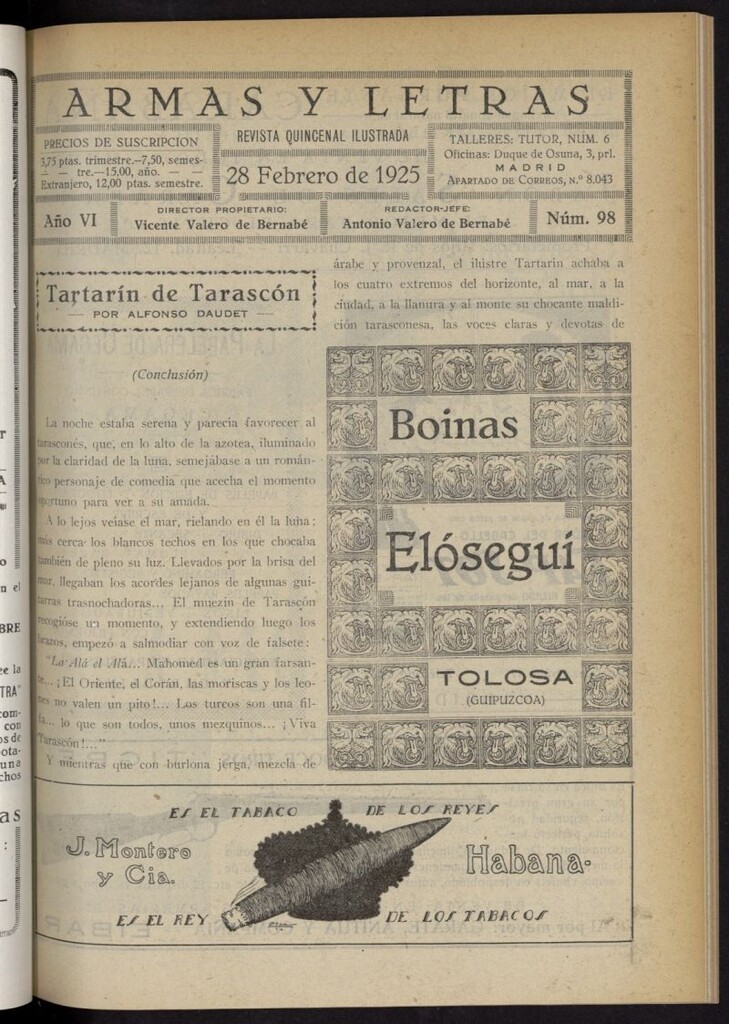 Miniatura de Armas y Letras: revista mensual ilustrada del 28 de febrero de 1925, nº 98