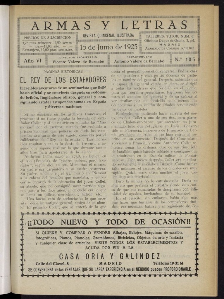 Miniatura de Armas y Letras: revista mensual ilustrada del 15 de junio de 1925, nº 105