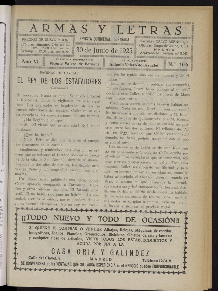 Miniatura de Armas y Letras: revista mensual ilustrada del 30 de junio de 1925, nº 106