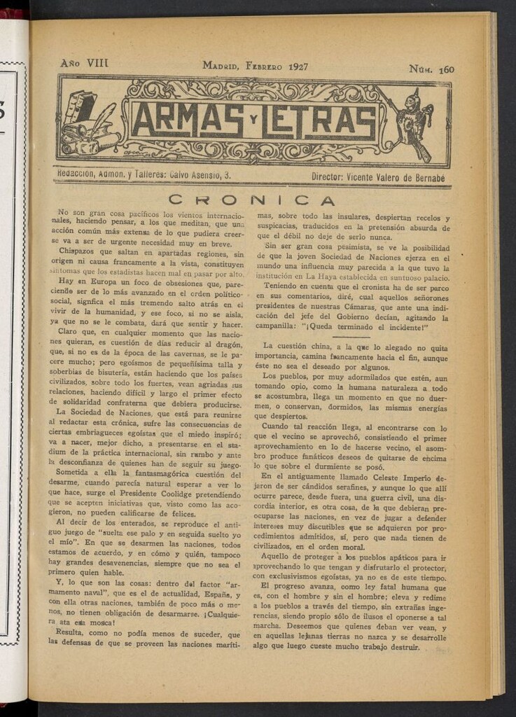 Miniatura de Armas y Letras: revista mensual ilustrada de febrero de 1927, nº 160