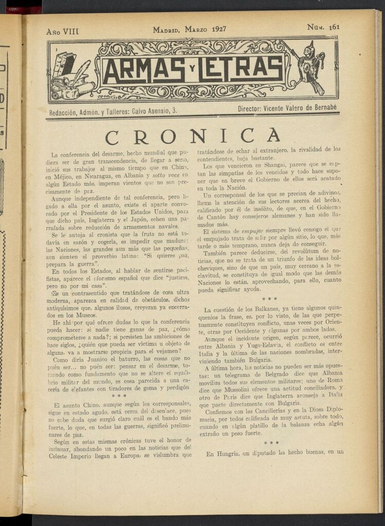 Miniatura de Armas y Letras: revista mensual ilustrada de marzo de 1927, nº 161