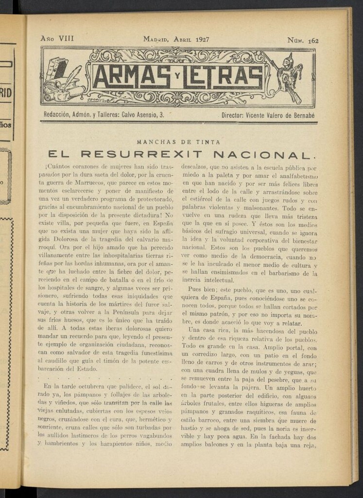 Miniatura de Armas y Letras: revista mensual ilustrada de abril de 1927, nº 162