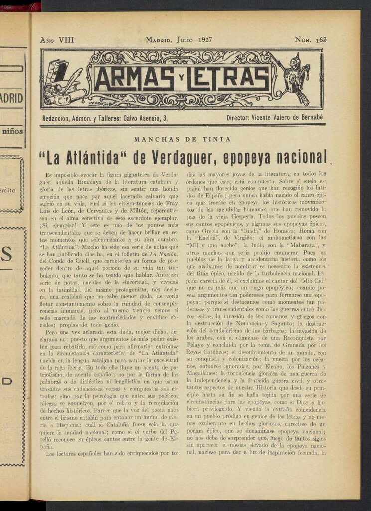 Miniatura de Armas y Letras: revista mensual ilustrada de julio de 1927, nº 163