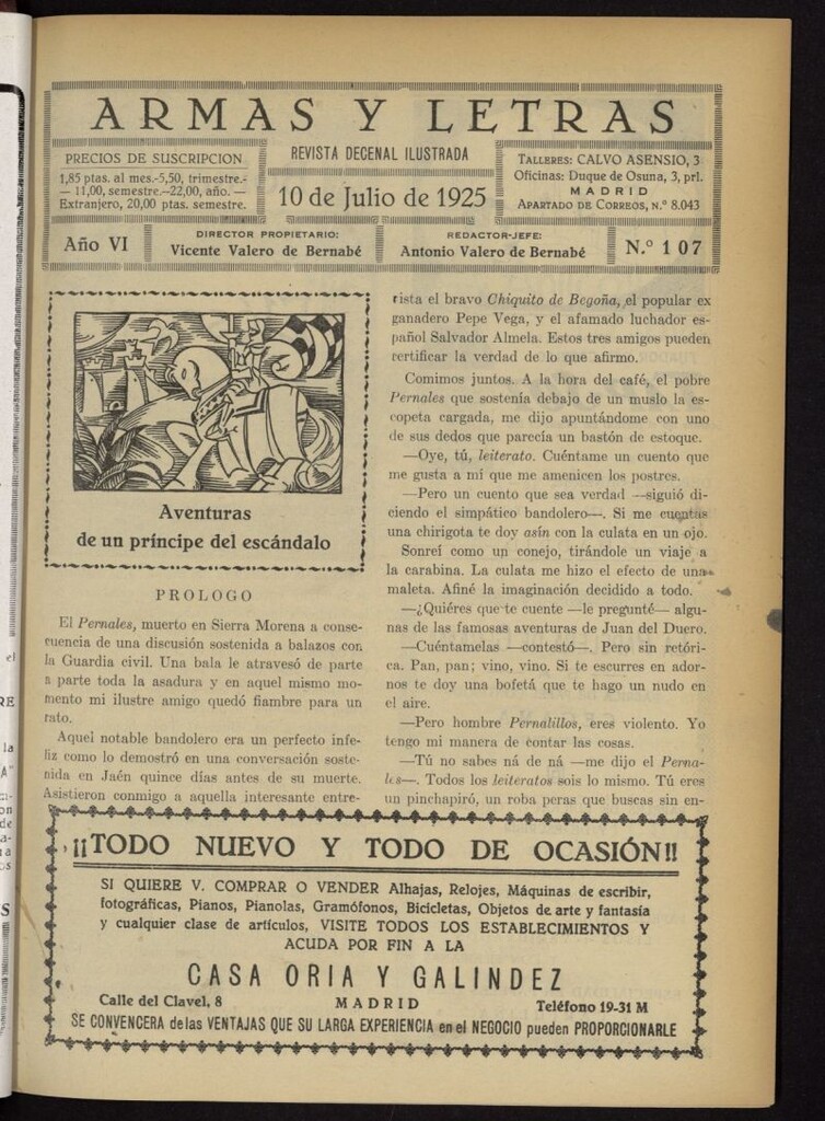 Miniatura de Armas y Letras: revista mensual ilustrada del 10 de julio de 1925, nº 107