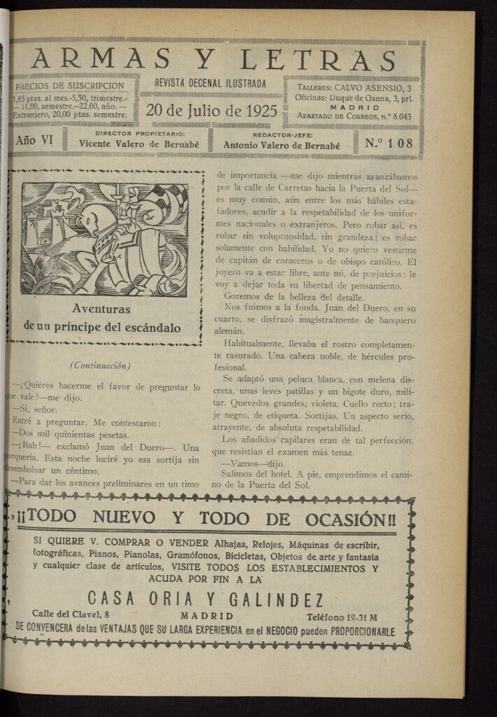 Miniatura de Armas y Letras: revista mensual ilustrada del 20 de julio de 1925, nº 108