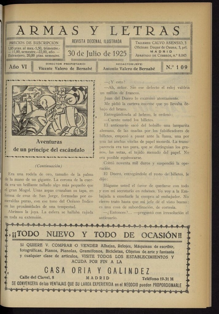 Miniatura de Armas y Letras: revista mensual ilustrada del 30 de julio de 1925, nº 109